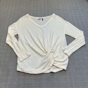 AKEMI + KIN Anthropologie Shirt XS Ivory‎ Waffle Knit Twist Front Soft Cozy